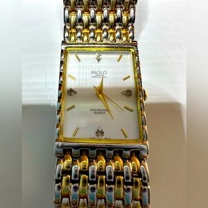 PAOLO Diamond Quartz( by Paolo Gucci) Watch gold/Silver Band Handsome Rare VTG